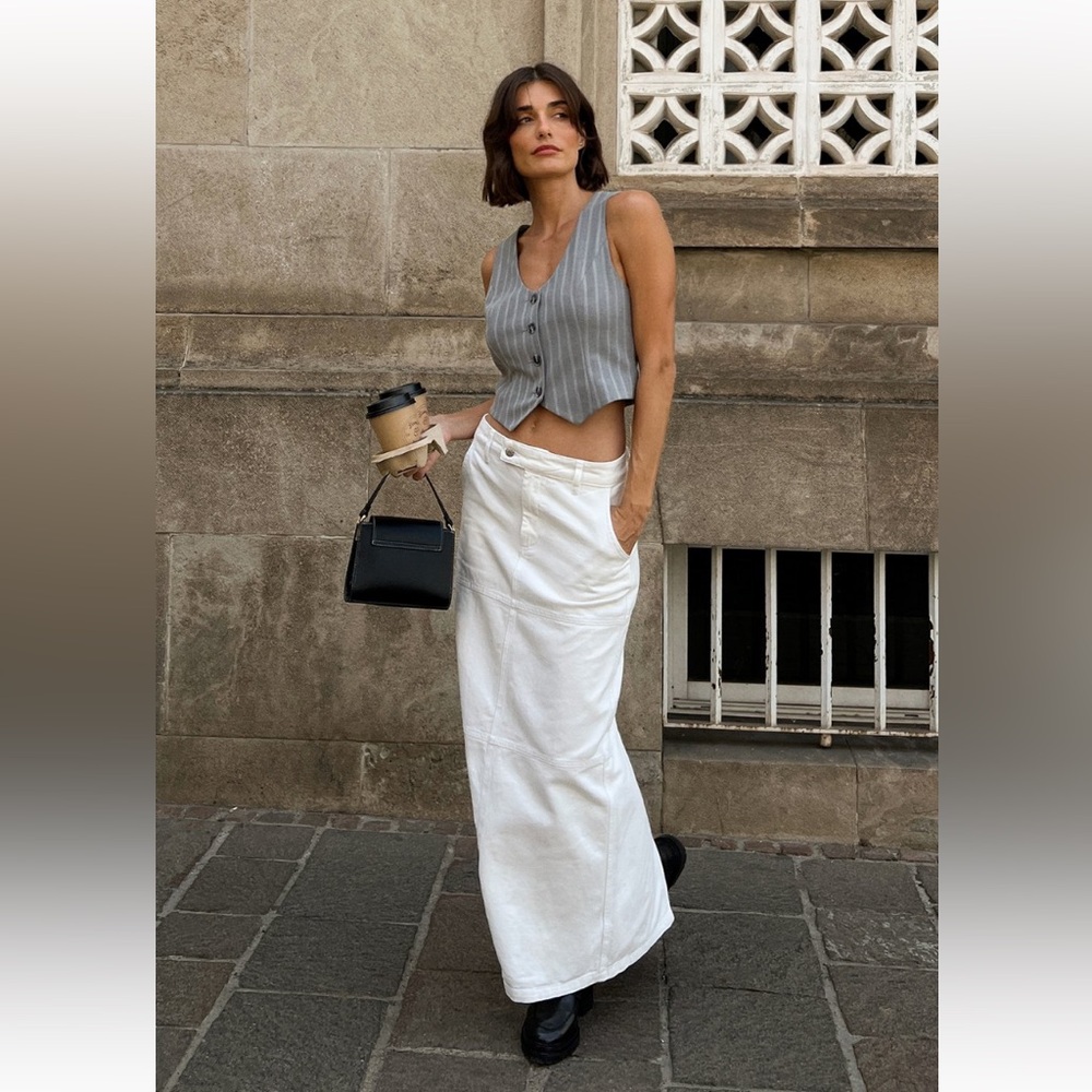 NA-KD denim white maxi skirt